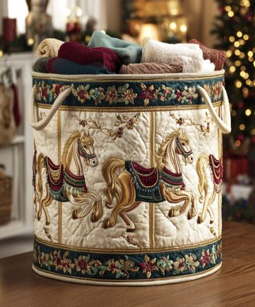 Petal Labyrinth Quilted Hamper — Decorative Foldable Laundry Basket, Large Soft Fabric Storage Bin With Handles & Machine-Washable Liner