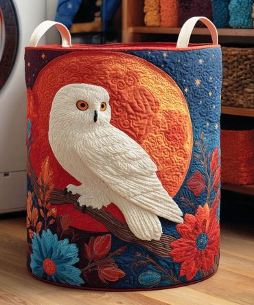 Petal Owl Quilted Laundry Hamper - Floral Owl Fabric Storage Basket, Foldable Soft-Sided Laundry Bin For Kids & Home