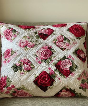 Petal Patch Quilted Decorative Pillow Cover — Cottage Chic Floral Throw Pillowcase, Soft Reversible Fabric, Durable Stitching, Easy Care