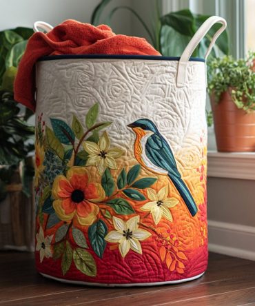 Petal Perch Quilted Laundry Hamper – Delicate Floral Quilted Laundry Basket, Foldable Storage With Reinforced Handles, Lightweight & Washable