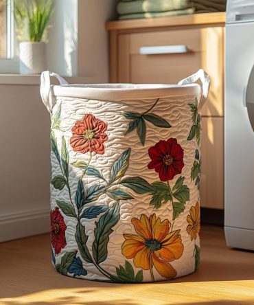 Petal Twist Quilted Laundry Hamper — Subtle Petal Pattern Fabric Storage Bin With Reinforced Handles, Collapsible Decorative Organizer