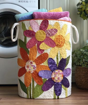Petal Whisper Quilted Laundry Hamper — Soft Floral Fabric Laundry Bin, Lightweight, Collapsible & Machine Friendly