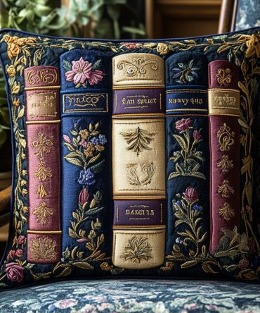 Petals & Pages Designer Quilted Pillow Cover - Floral Storybook Pillowcase For Beds, Sofas & Nooks, Durable Cotton Quilting