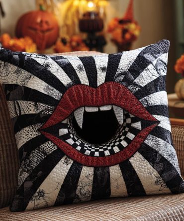 Phantom Descent Quilted Pillow Cover — Dark Elegant Halloween Accent, Plush Quilting With Dramatic Descent Motif, Zippered Removable Case