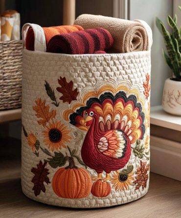 Pilgrim Parade Quilted Laundry Hamper — Festive Fall Fabric Basket, Collapsible & Machine-Washable With Comfortable Handles For Easy Transport