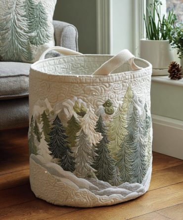 Pine Meadow Quilted Laundry Hamper — Charming Pine Meadow Fabric Hamper, Collapsible Laundry Basket For Home & Nursery