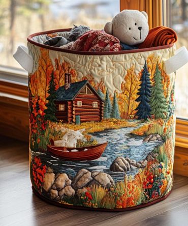 Pine Retreat Quilted Laundry Basket — Rustic Cabin-Style Cotton Hamper, Collapsible & Durable With Sturdy Handles For Cozy Home Storage