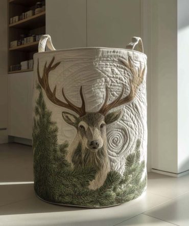Pinewood Watcher Quilted Laundry Hamper — Rustic Foldable Laundry Basket With Nature Motif, Durable Fabric Storage For Home Organization