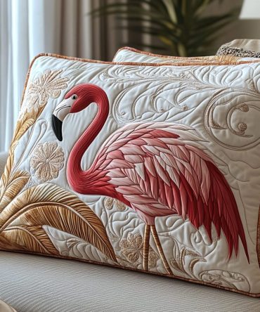 Pink Flamingo Quilted Accent Pillow Cover — Playful Tropical Throw Pillow Sham For Beach House, Patio & Cheerful Home Decor
