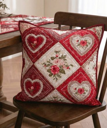 Pink Blossom Heart Quilted Throw Pillow Cover — Charming Floral-Heart Accent For Feminine Bedrooms & Pretty Living Spaces