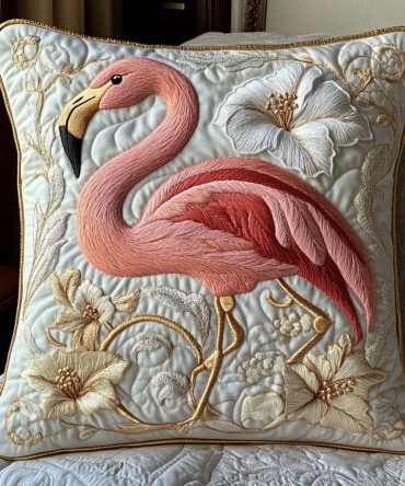 Pink Flamingo Quilted Decorative Pillowcase – Classic Pink Flamingo Sham, Quilted Texture For Bright, Playful Bedroom & Living Spaces