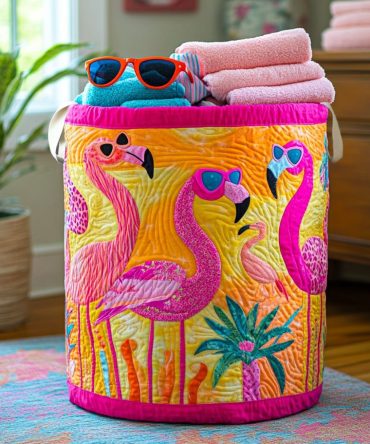 Pink Paradise Quilted Laundry Hamper — Floral Pink Foldable Laundry Basket With Handles For Feminine, Chic Bedroom & Nursery Storage