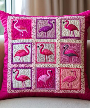 Pink Sunset Quilted Throw Pillow Cover — Vibrant Blush Decorative Pillowcase, Modern Quilted Accent For Sofa & Bed