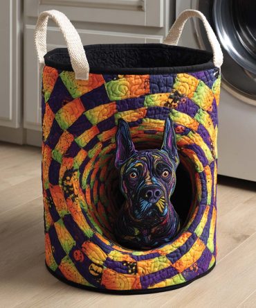 Pitbull Spiral Grin Quilted Laundry Hamper – Bold Pitbull Art Fabric Basket, Sturdy Foldable Organizer For Clothes & Toys