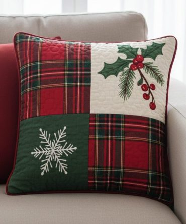Classic Plaid Flannel Quilted Throw Pillow Cover — Rustic Buffalo Check Design, Soft Flannel Texture, Hidden Zipper, Machine-Washable Cabin & Farmhouse Accent