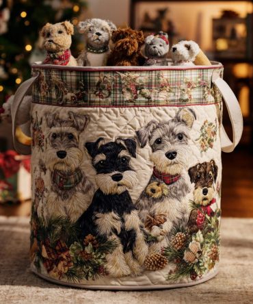 Plaid Beard Pup Quilted Laundry Hamper – Rustic Plaid Dog Laundry Basket, Foldable Decorative Hamper For Cabin & Home Storage