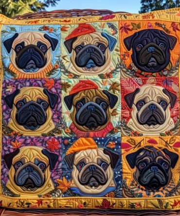 Playful Pugs Quilted Throw Pillow Cover — Fun Dog Pattern Decorative Pillowcase For Kids’ Rooms, Couch & Pet-Friendly Home Decor