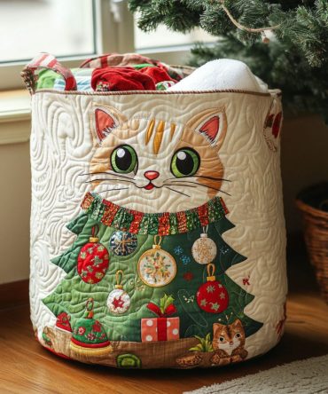 Playful Cat Grove Quilted Laundry Hamper — Whimsical Cat Pattern Fabric Basket With Handles For Home Or Nursery