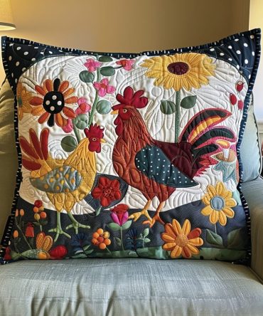 Playful Farmhouse Chicken Quilted Pillow Cover – Versatile Decorative Cushion Case For Sofa, Bed & Country Kitchens