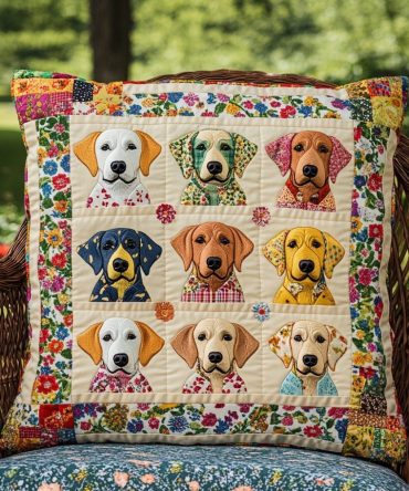 Playful Floral Labrador Quilted Pillow Case — Cute Canine & Floral Design On Soft Cotton Throw Cover For Charming, Pet-Friendly Decor