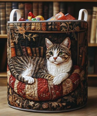 Playful Paws Library Quilted Fabric Laundry Hamper — Kid-Friendly Foldable Laundry Basket With Handles For Playroom & Nursery