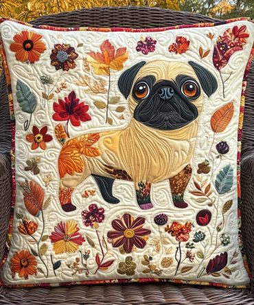 Playful Pugs Duo Quilted Pillow Cover Set — Whimsical Dog Pattern Throw Shams, Soft Durable Cotton For Pet-Friendly Home Accents