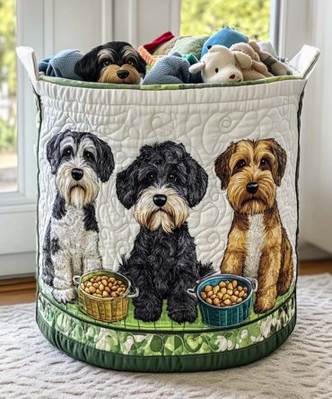 Playful Schnauzer Quilted Laundry Hamper - Cute Dog-Themed Foldable Basket With Padded Sides & Strong Handles For Bedroom, Pet Rooms & Gifts