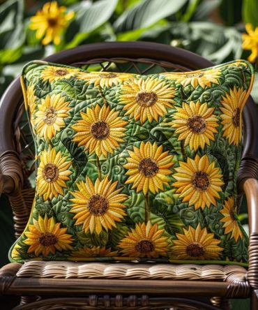 Sunny Sunflower Quilted Throw Pillowcase - Whimsical Floral Accent Cover For Couch, Guest Room & Cozy Spaces