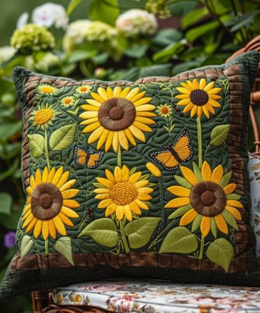 Cheerful Sunflower Quilted Pillow Cover - Playful Floral Throw Pillowcase To Brighten Sofa, Nursery & Bedroom Decor