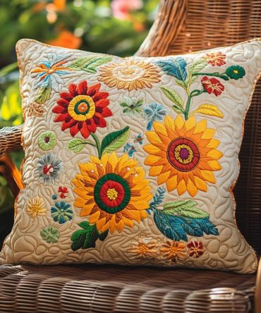 Sunny Sunflower Quilted Pillowcase — Playful Floral Cushion Cover, Reversible Pattern, Lightweight Quilted Texture, Easy Maintenance