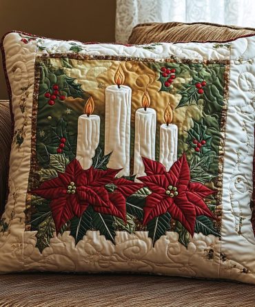 Poinsettia Holiday Quilted Pillow Cover — Soft Cotton-Blend Festive Throw Case For Christmas Decor, Gift-Ready Accent (Limited Edition)