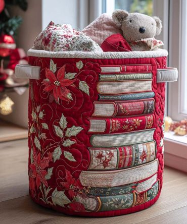 Poinsettia Tales Quilted Laundry Hamper — Festive Floral Foldable Basket, Roomy Capacity, Durable Handles & Gift-Ready Design