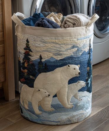 Polar Bear Cub Quilted Laundry Hamper – Adorable Baby Bear Design, Foldable Washable Nursery Hamper With Reinforced Handles And Soft Quilting