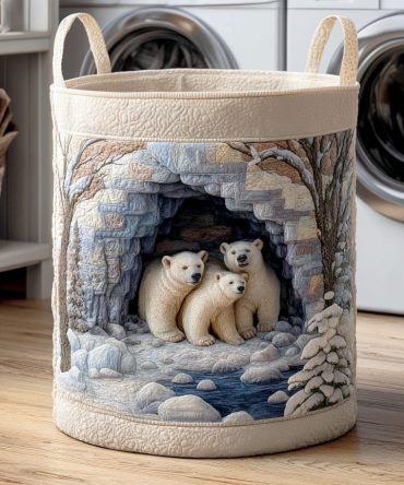 Polar Bear Den Quilted Laundry Hamper – Cozy Arctic-Themed Collapsible Fabric Basket, Large Durable Laundry Organizer With Handles