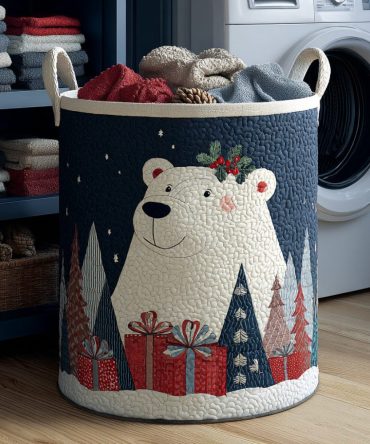 Polar Bear Gift Laundry Basket — Quilted Arctic Animal Hamper, Collapsible Storage Bin Perfect For Winter Décor & Thoughtful Gifts