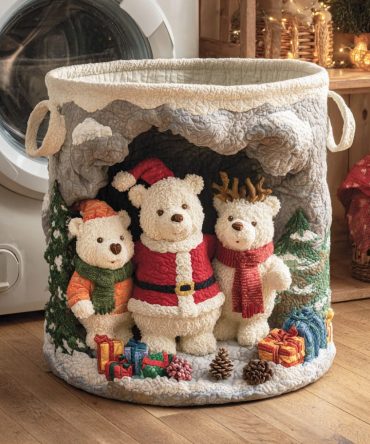 Polar Forest Calm Quilted Laundry Hamper — Large Forest Print Fabric Basket, Collapsible Durable Storage With Handles For Home & Nursery Organization