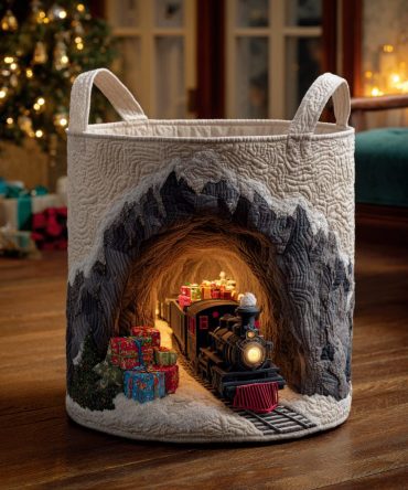 Polar Wonder Quilted Storage Hamper - Arctic-Themed Large Foldable Laundry Basket With Quilted Soft Fabric & Carry Handles
