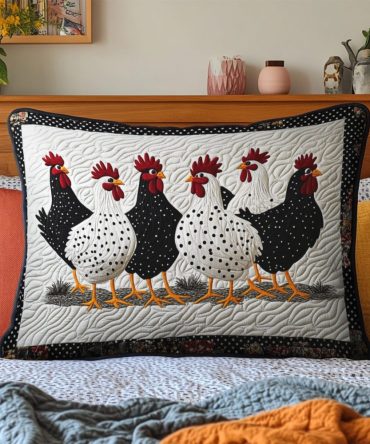 Polka Chickens Quilted Pillow Cover — Whimsical Farmhouse Print With Polka Dot Accents, Durable Cotton-Blend, Charming Kitchen Or Nursery Accent