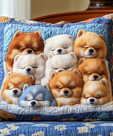 Pomeranian Fluff Quilted Pillow Sham — Plush Small-Dog Decorative Pillowcase, Ultra-Soft Cotton, Fluffy Home Accent & Giftable Design