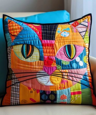 Pop Art Cat Quilted Cushion Cover - Bold Retro Feline Decorative Pillowcase, Colorful Graphic Accent For Living Room, Pet-Friendly Fabric