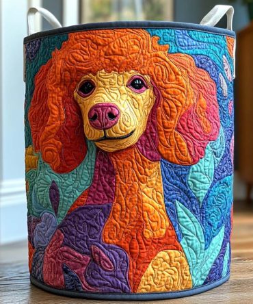 Pop Art Poodle Quilted Laundry Hamper — Retro Poodle Pop-Art Quilted Fabric Basket, Foldable Colorful Hamper With Reinforced Handles