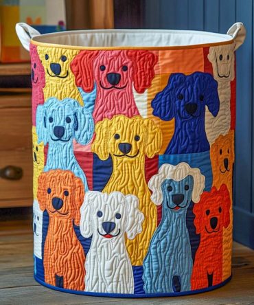 Pop Parade Quilted Laundry Hamper — Bright Pop-Art Quilted Fabric Basket, Collapsible Colorful Laundry Organizer With Easy-Carry Handles