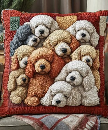 Elegant Poodle Quilted Pillow Cover — Chic Dog-Themed Decorative Throw Pillowcase, Soft Cotton-Blend, Perfect Gift For Pet Lovers