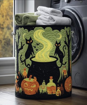 Potion Cat Quilted Storage Hamper — Large Foldable Laundry Basket With Reinforced Handles & Charming Potion Cat Print For Stylish Rooms