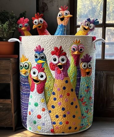 Farmhouse Poultry Print Quilted Laundry Hamper – Large Decorative Foldable Clothes Basket With Reinforced Handles For Nursery & Home