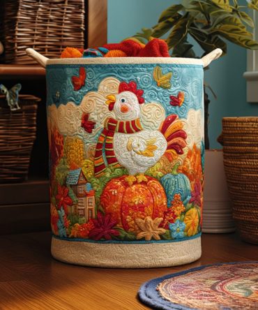 Poultry Paradise Quilted Laundry Hamper - Farmhouse Foldable Fabric Basket With Handles , Charming Durable Organizer For Home