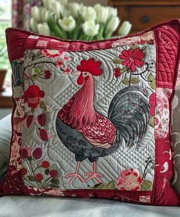 Poultry Peace Quilted Decorative Pillow Cover - Tranquil Farmhouse Pillowcase, Soft Quilting, Durable Everyday Use