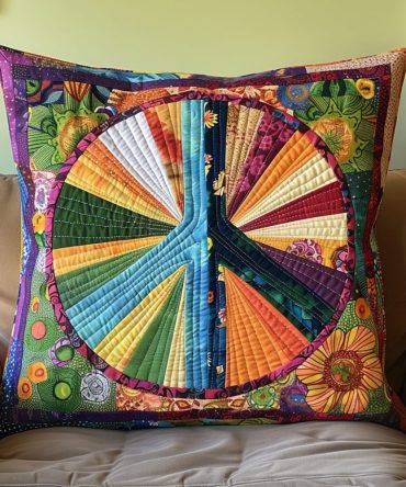 Power & Peace Quilted Decorative Pillow Cover — Bold Retro Throw Pillow Case With Iconic Peace Symbol, Durable Texture For Living Spaces