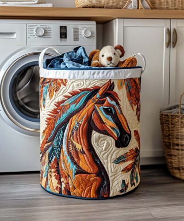 Prairie Gallop Quilted Laundry Hamper — Western-Inspired Fabric Basket, Collapsible & Spacious With Comfortable Handles For Home Organization