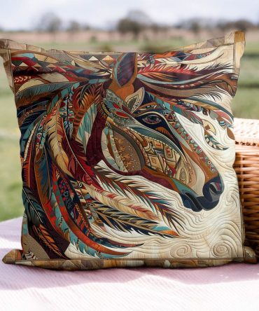 Prairie Pony Quilted Pillow Cover - Vintage Western Horse Design, Cozy Decorative Throw Pillow Sham For Rustic Living Room & Bedroom